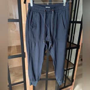 Brunello Cucinelli Silk pants joggers navy blue drawstring elastic pockets